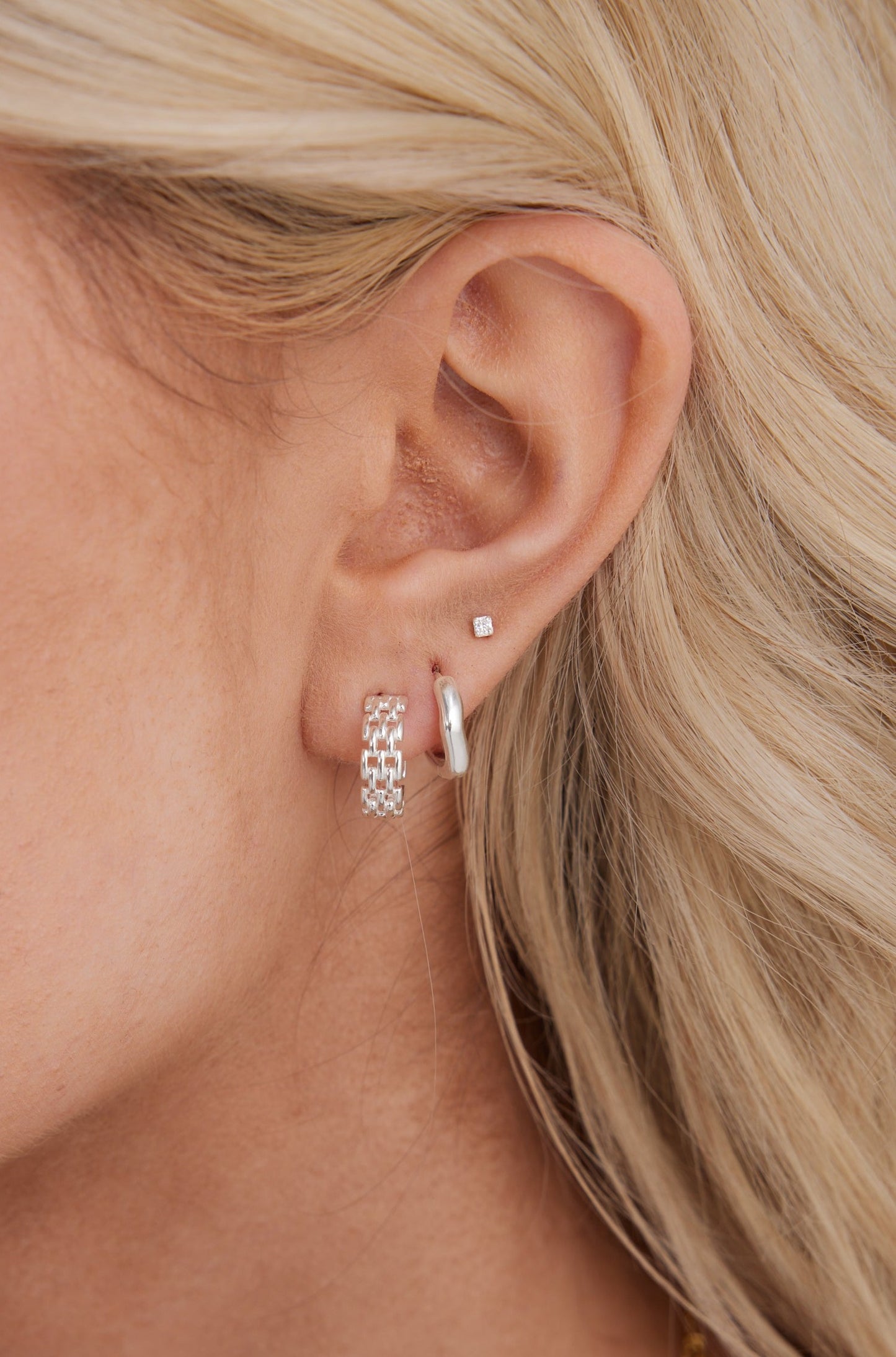 Kate Stud Hoop Earrings Silver