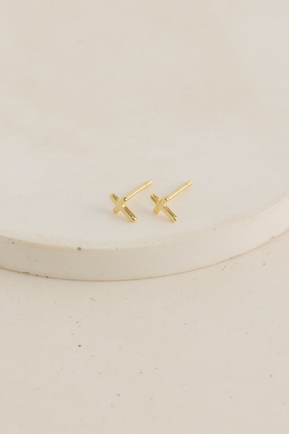 Cross Stud Earrings Gold